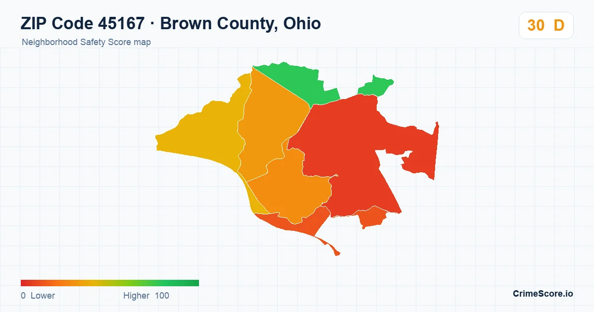 ZIP Code 45167 in Brown County, Ohio neighborhood Safety Score map