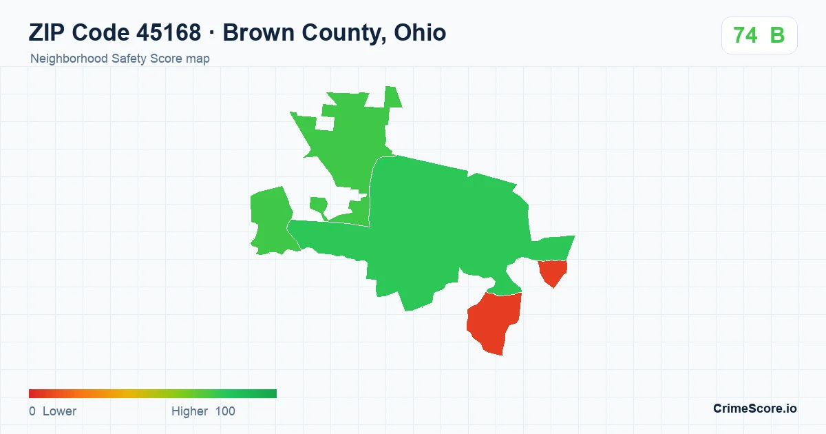ZIP Code 45168 in Brown County, Ohio neighborhood Safety Score map