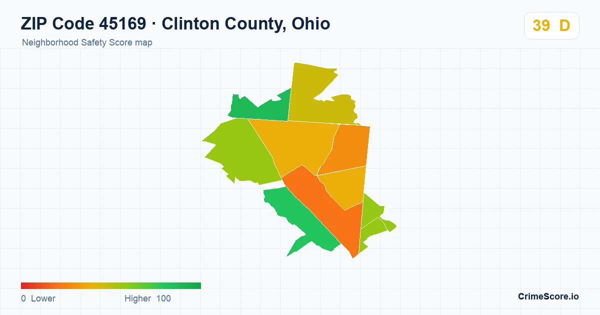 ZIP Code 45169 in Clinton County, Ohio neighborhood Safety Score map