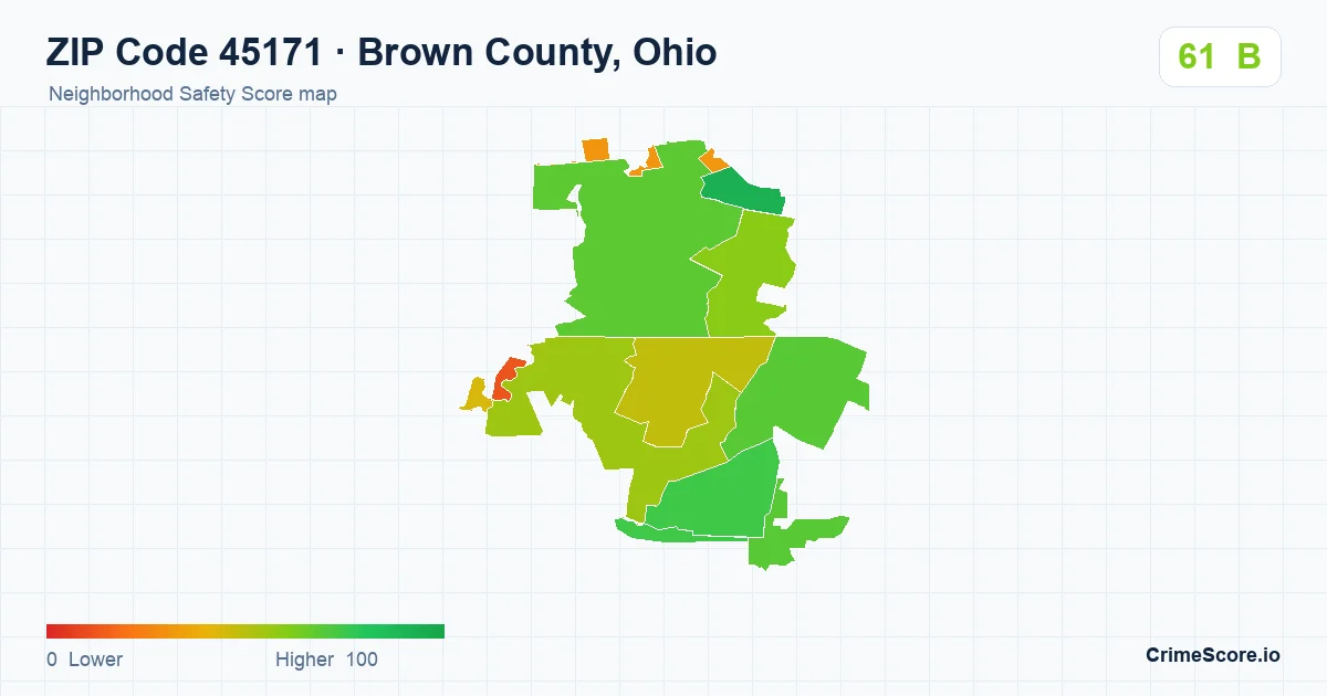 ZIP Code 45171 in Brown County, Ohio neighborhood Safety Score map