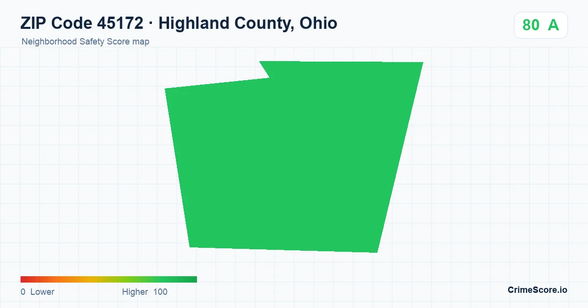 ZIP Code 45172 in Highland County, Ohio neighborhood Safety Score map