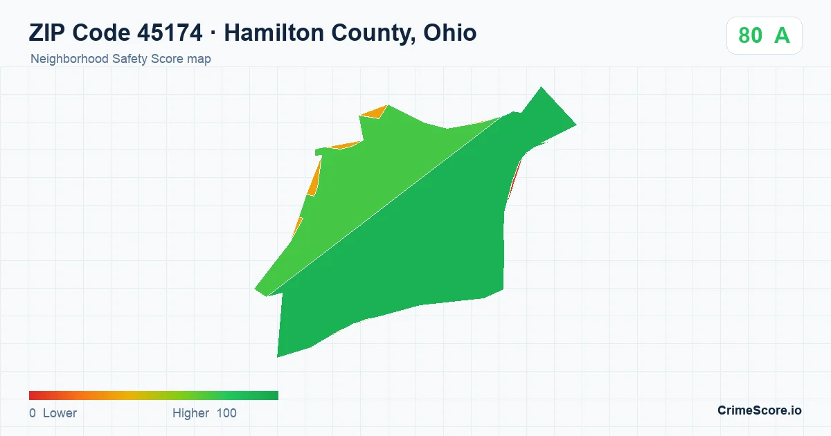 ZIP Code 45174 in Hamilton County, Ohio neighborhood Safety Score map
