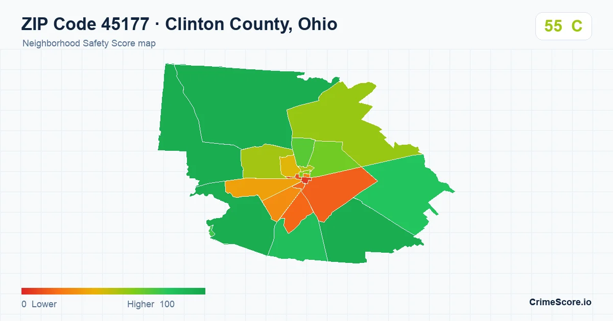 ZIP Code 45177 in Clinton County, Ohio neighborhood Safety Score map