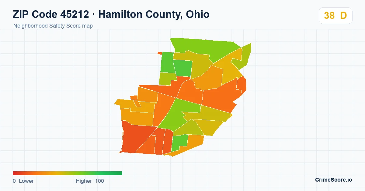 ZIP Code 45212 in Hamilton County, Ohio neighborhood Safety Score map