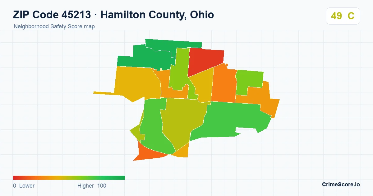 ZIP Code 45213 in Hamilton County, Ohio neighborhood Safety Score map