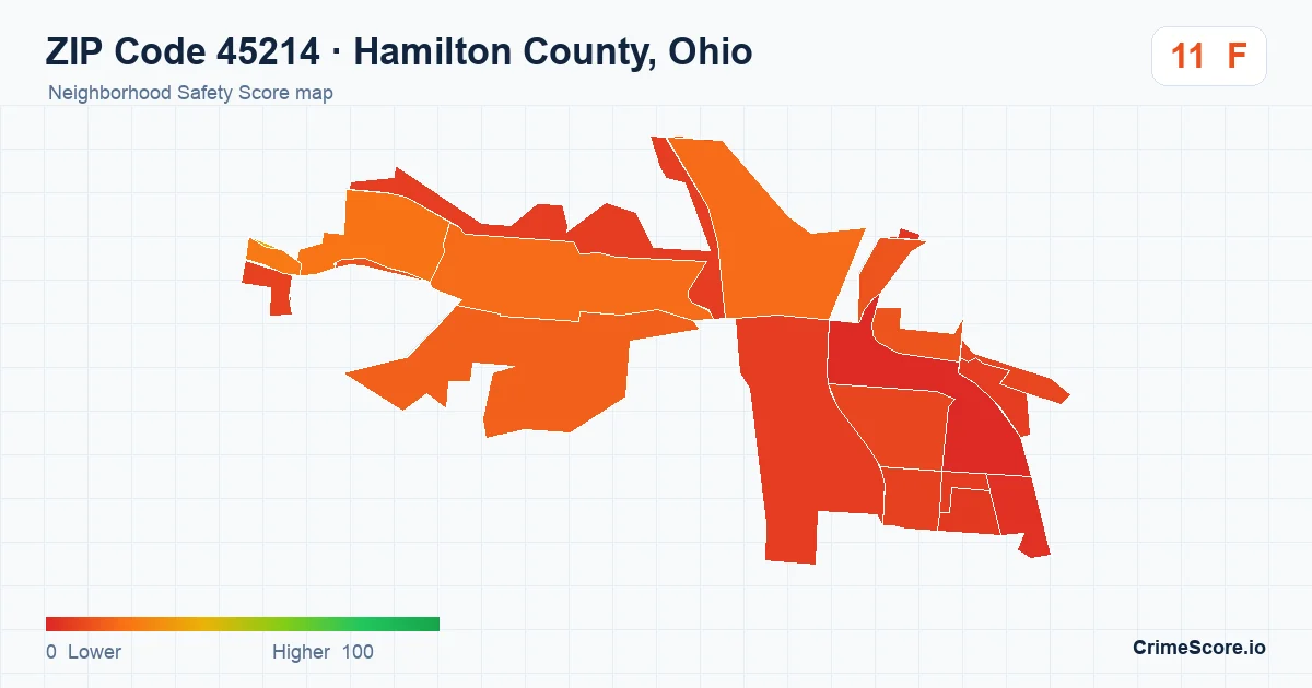 ZIP Code 45214 in Hamilton County, Ohio neighborhood Safety Score map