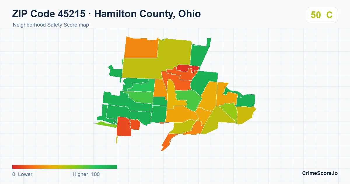ZIP Code 45215 in Hamilton County, Ohio neighborhood Safety Score map