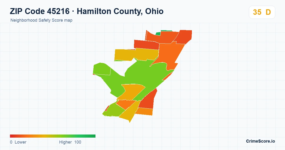 ZIP Code 45216 in Hamilton County, Ohio neighborhood Safety Score map