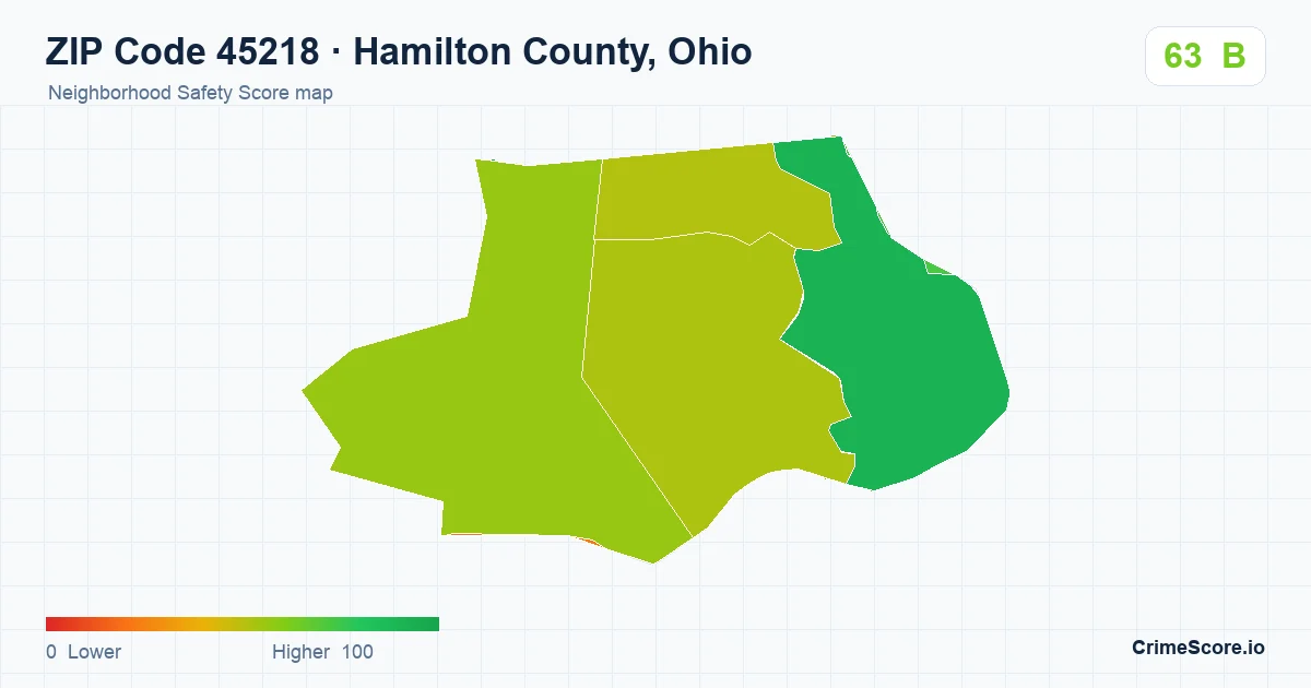 ZIP Code 45218 in Hamilton County, Ohio neighborhood Safety Score map