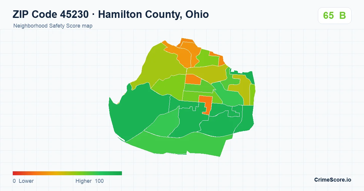 ZIP Code 45230 in Hamilton County, Ohio neighborhood Safety Score map