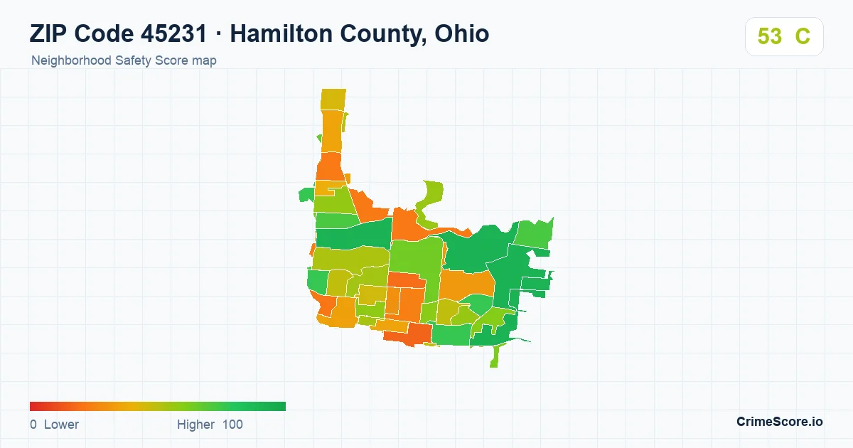 ZIP Code 45231 in Hamilton County, Ohio neighborhood Safety Score map