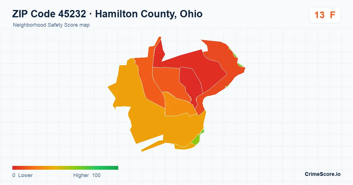 ZIP Code 45232 in Hamilton County, Ohio neighborhood Safety Score map