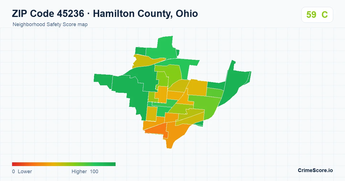 ZIP Code 45236 in Hamilton County, Ohio neighborhood Safety Score map