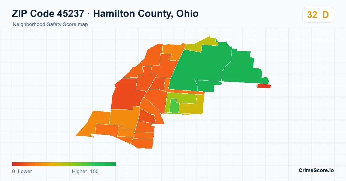 ZIP Code 45237 in Hamilton County, Ohio neighborhood Safety Score map