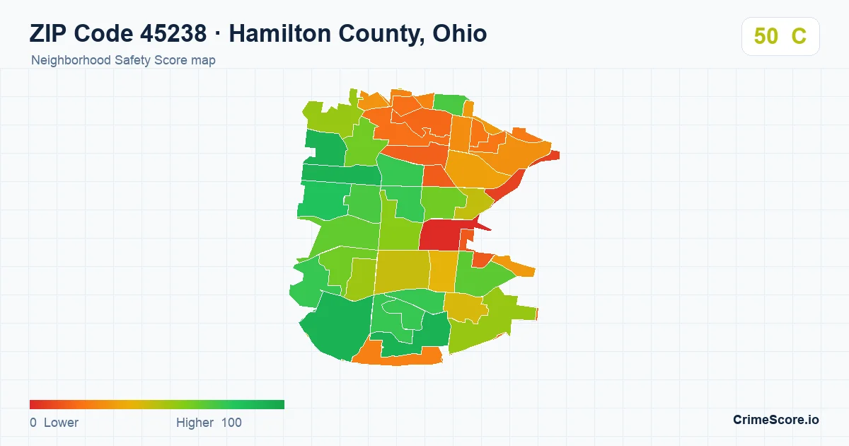 ZIP Code 45238 in Hamilton County, Ohio neighborhood Safety Score map