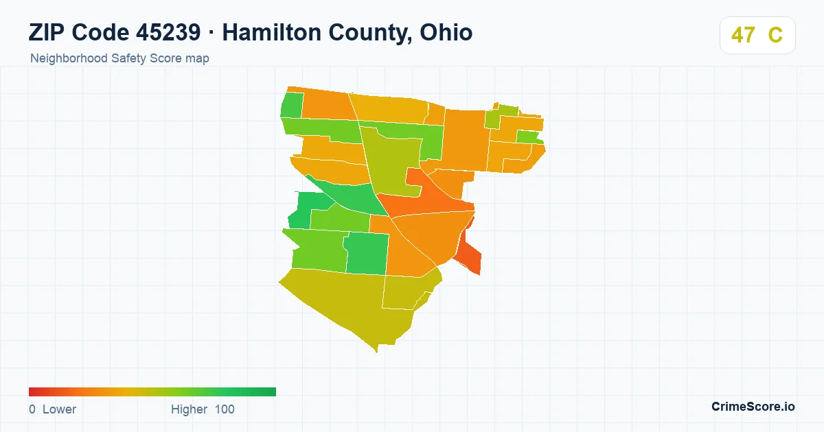 ZIP Code 45239 in Hamilton County, Ohio neighborhood Safety Score map