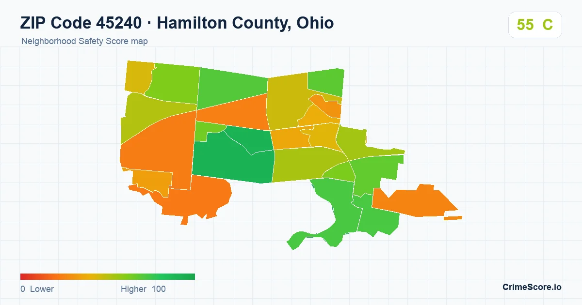 ZIP Code 45240 in Hamilton County, Ohio neighborhood Safety Score map