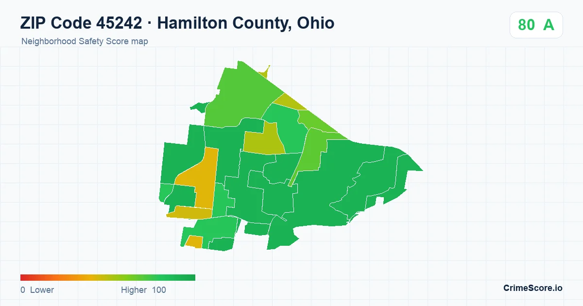 ZIP Code 45242 in Hamilton County, Ohio neighborhood Safety Score map
