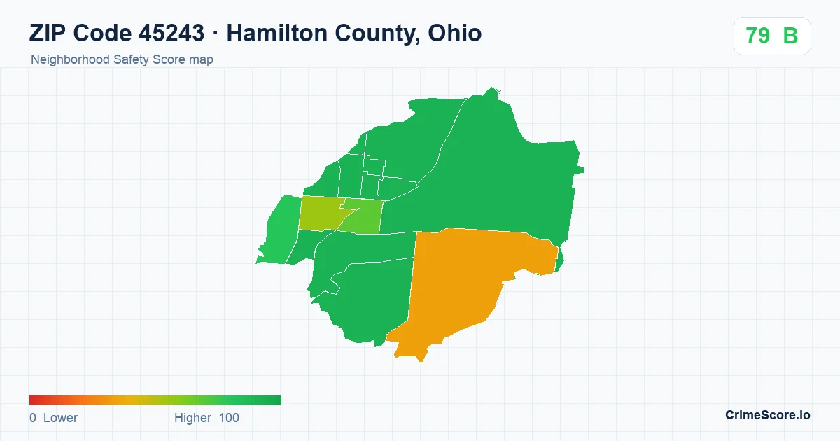 ZIP Code 45243 in Hamilton County, Ohio neighborhood Safety Score map