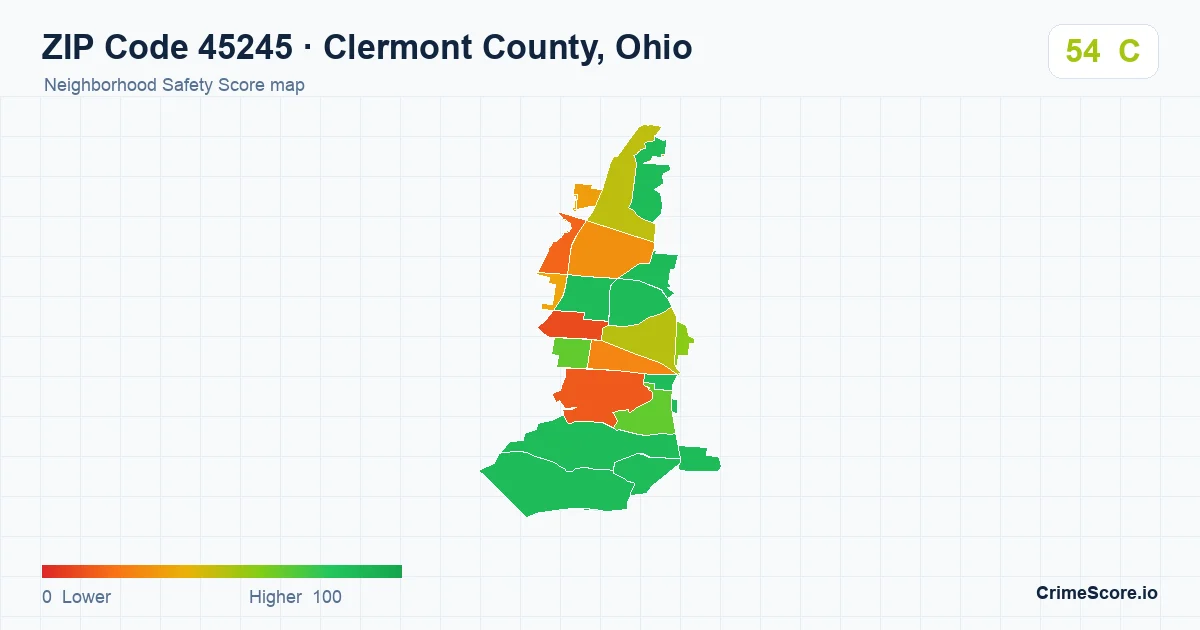 ZIP Code 45245 in Clermont County, Ohio neighborhood Safety Score map