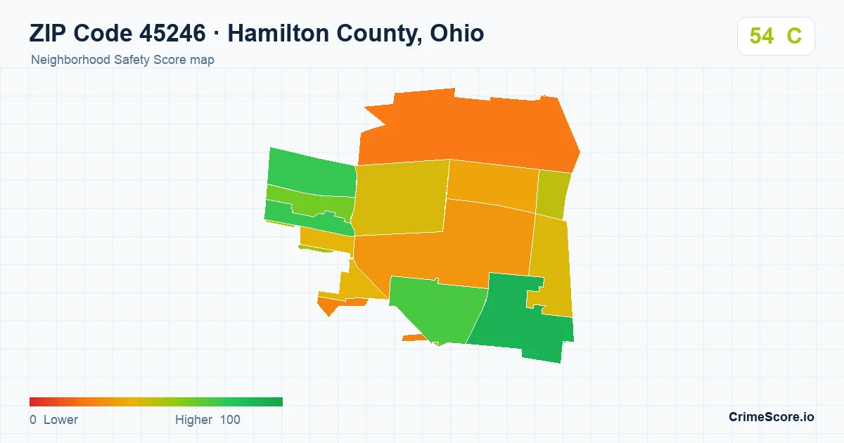 ZIP Code 45246 in Hamilton County, Ohio neighborhood Safety Score map