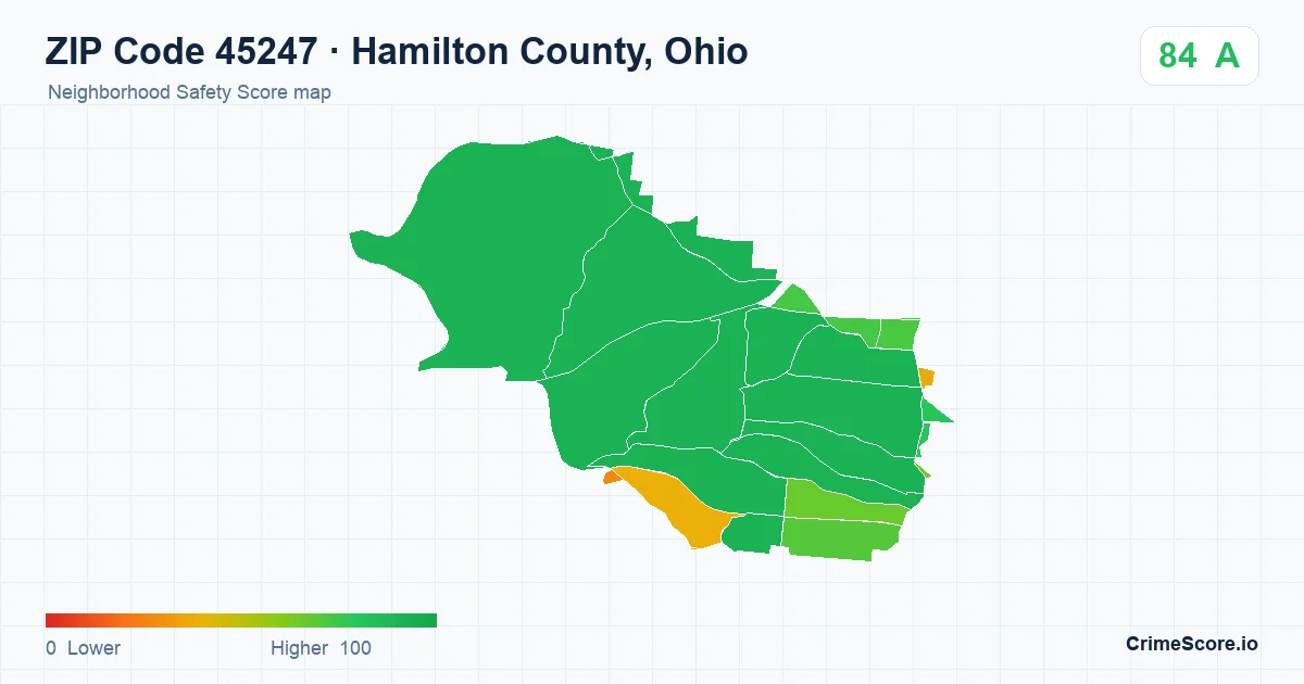 ZIP Code 45247 in Hamilton County, Ohio neighborhood Safety Score map