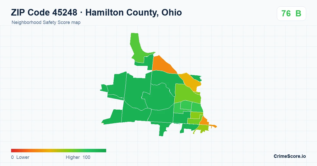 ZIP Code 45248 in Hamilton County, Ohio neighborhood Safety Score map