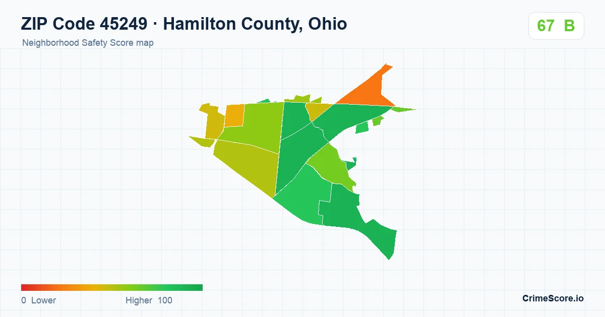 ZIP Code 45249 in Hamilton County, Ohio neighborhood Safety Score map