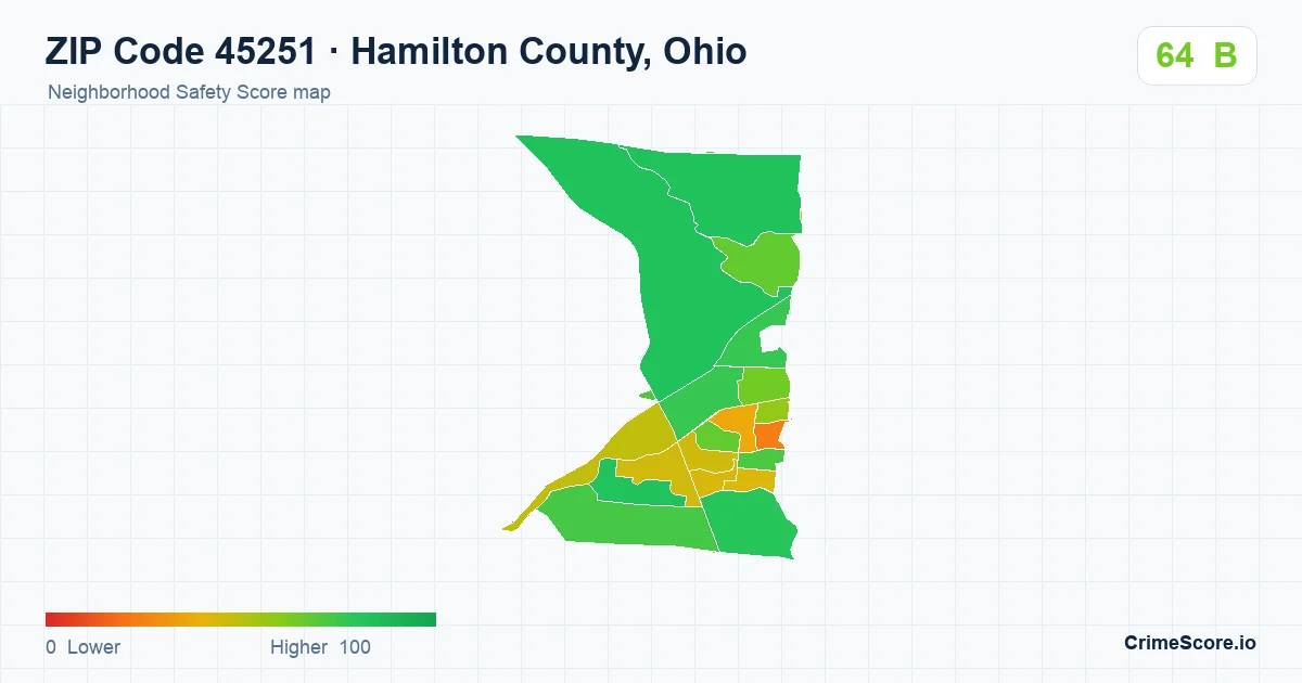 ZIP Code 45251 in Hamilton County, Ohio neighborhood Safety Score map
