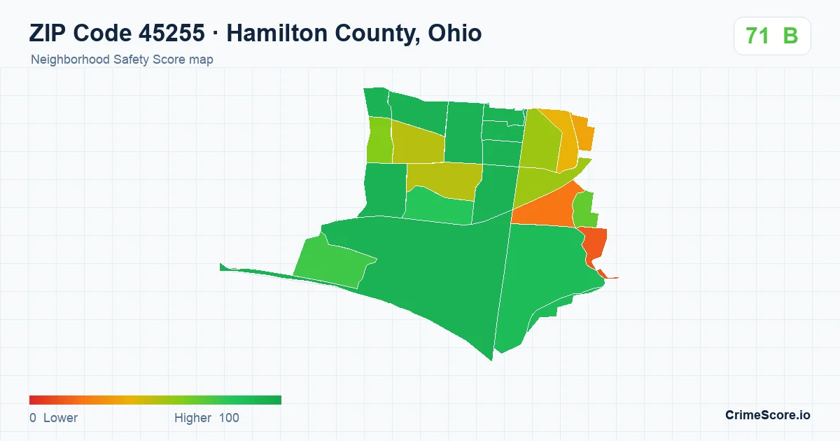 ZIP Code 45255 in Hamilton County, Ohio neighborhood Safety Score map