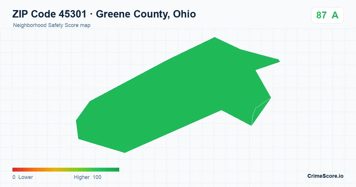 ZIP Code 45301 in Greene County, Ohio neighborhood Safety Score map