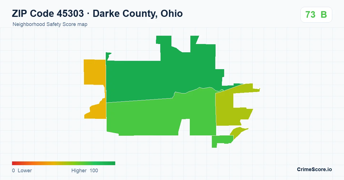 ZIP Code 45303 in Darke County, Ohio neighborhood Safety Score map