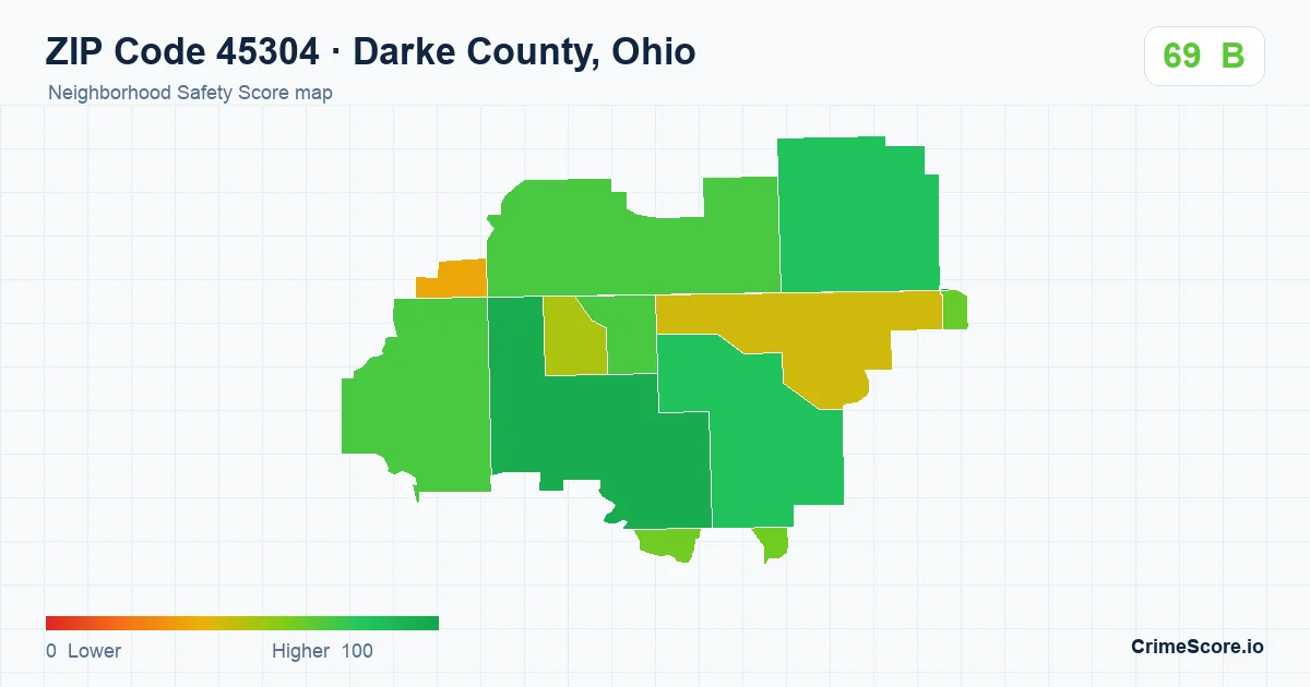 ZIP Code 45304 in Darke County, Ohio neighborhood Safety Score map