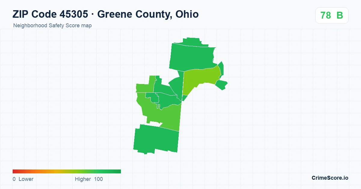 ZIP Code 45305 in Greene County, Ohio neighborhood Safety Score map