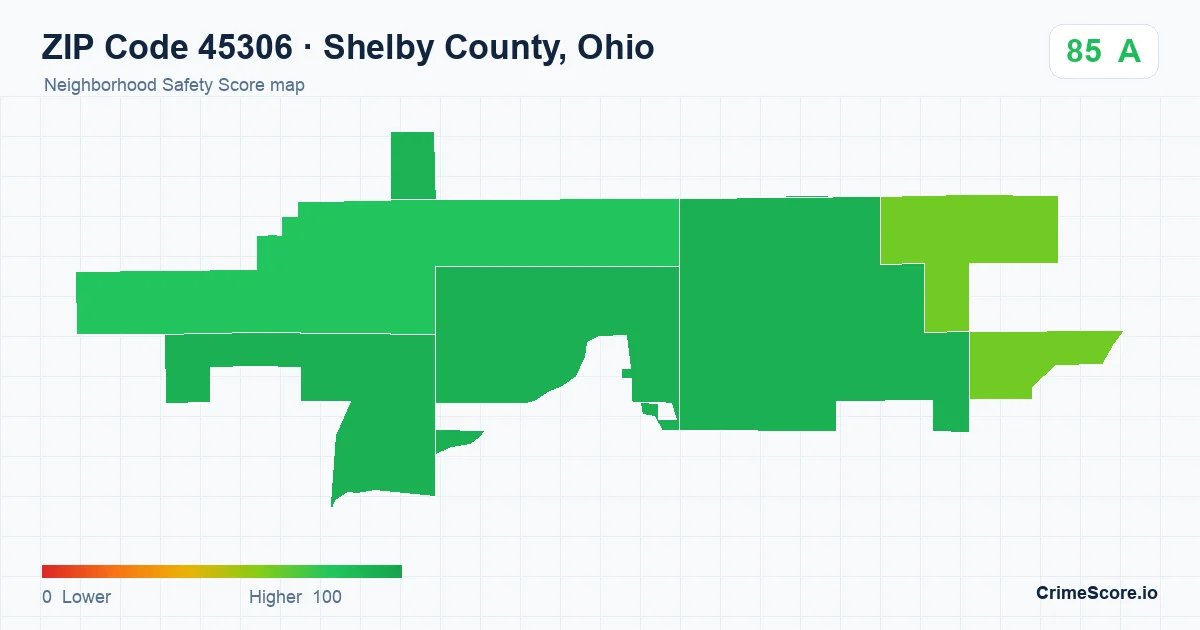 ZIP Code 45306 in Shelby County, Ohio neighborhood Safety Score map
