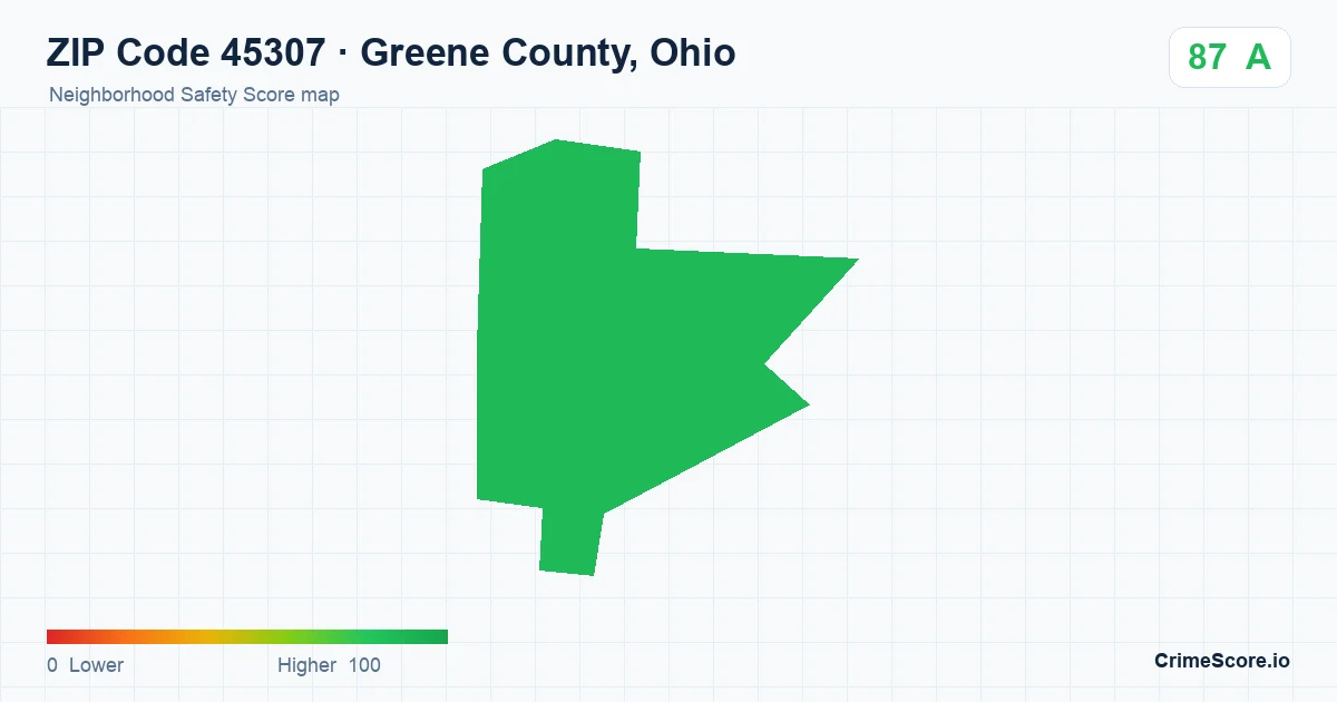 ZIP Code 45307 in Greene County, Ohio neighborhood Safety Score map