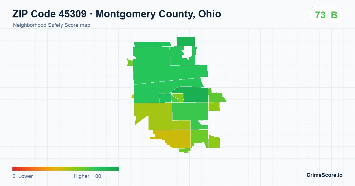 ZIP Code 45309 in Montgomery County, Ohio neighborhood Safety Score map