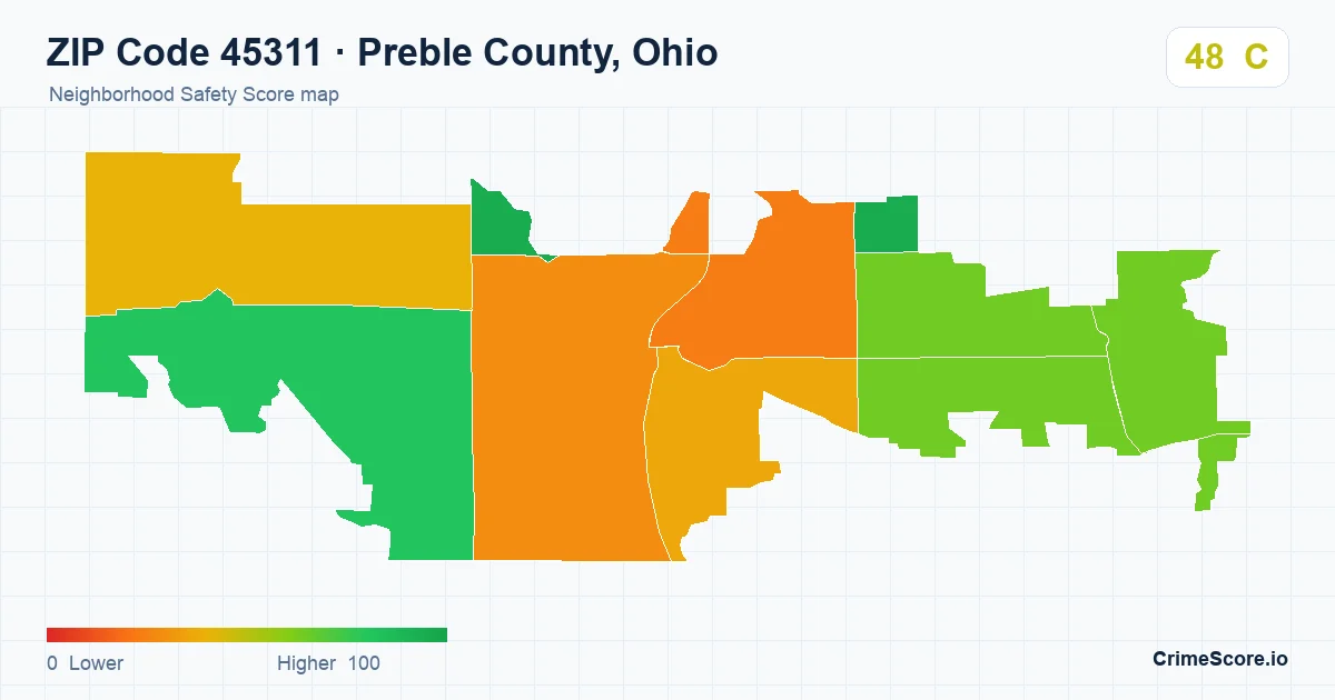 ZIP Code 45311 in Preble County, Ohio neighborhood Safety Score map