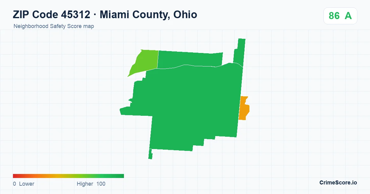 ZIP Code 45312 in Miami County, Ohio neighborhood Safety Score map