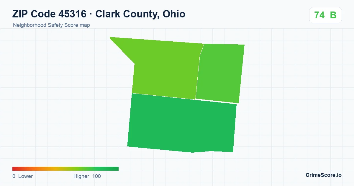ZIP Code 45316 in Clark County, Ohio neighborhood Safety Score map