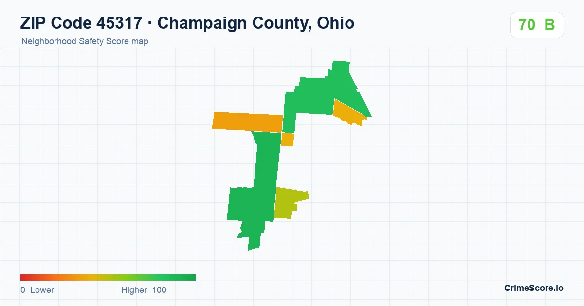 ZIP Code 45317 in Champaign County, Ohio neighborhood Safety Score map