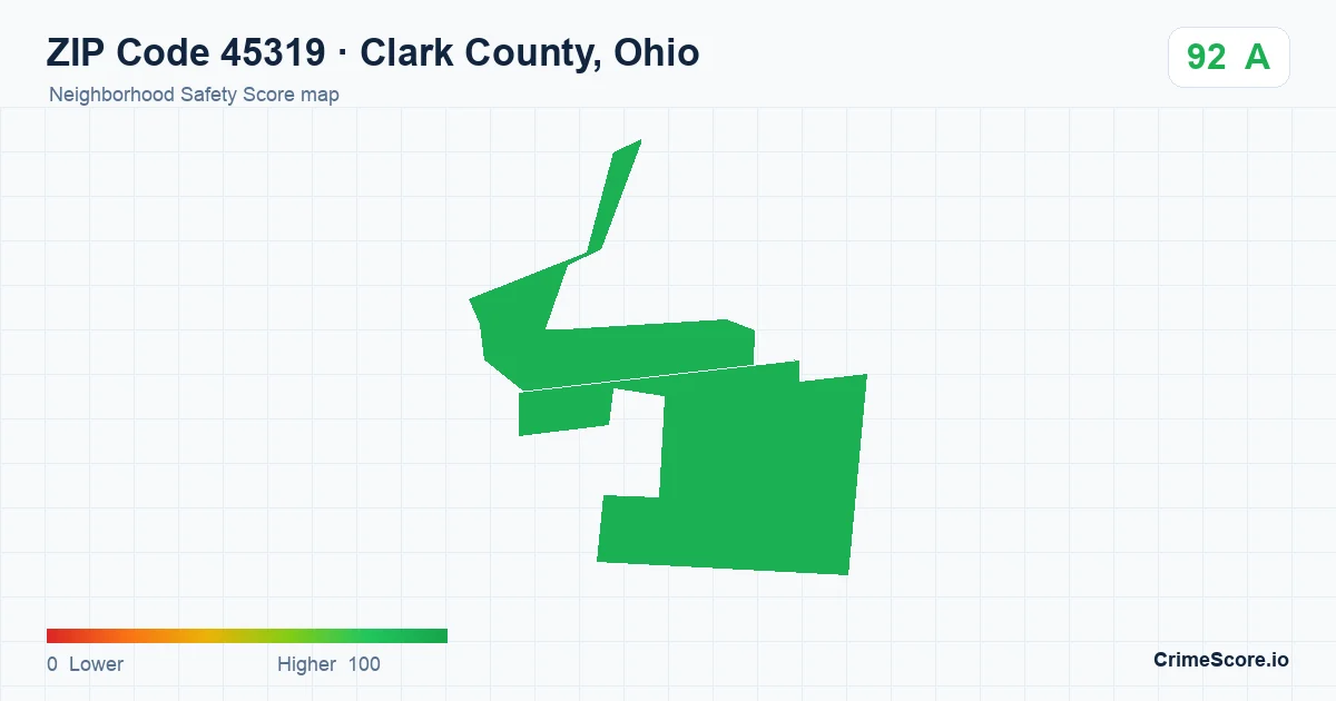 ZIP Code 45319 in Clark County, Ohio neighborhood Safety Score map