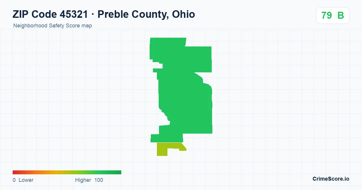 ZIP Code 45321 in Preble County, Ohio neighborhood Safety Score map