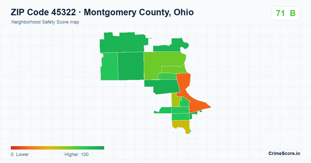 ZIP Code 45322 in Montgomery County, Ohio neighborhood Safety Score map