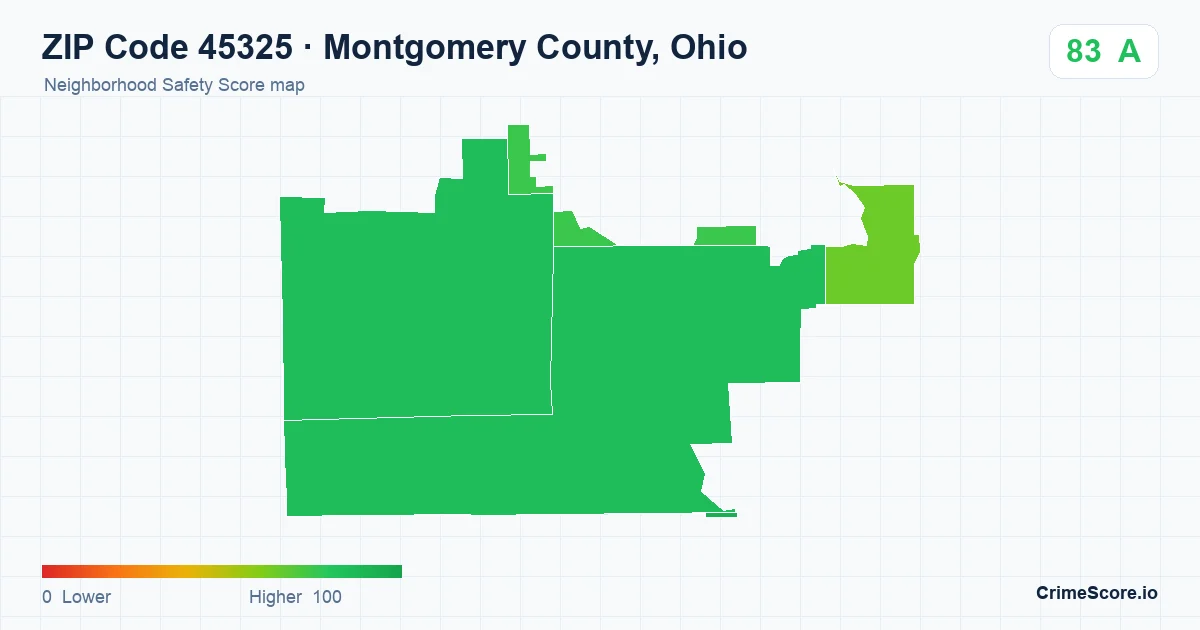 ZIP Code 45325 in Montgomery County, Ohio neighborhood Safety Score map