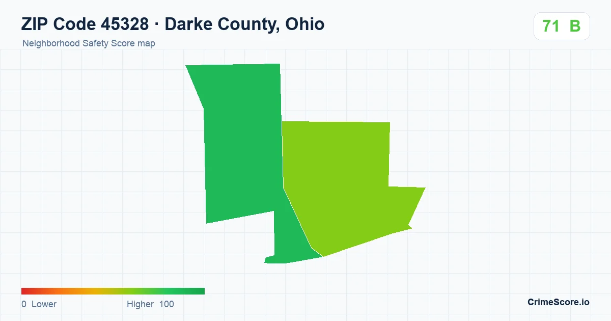 ZIP Code 45328 in Darke County, Ohio neighborhood Safety Score map