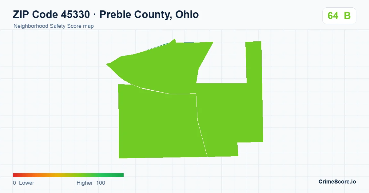 ZIP Code 45330 in Preble County, Ohio neighborhood Safety Score map