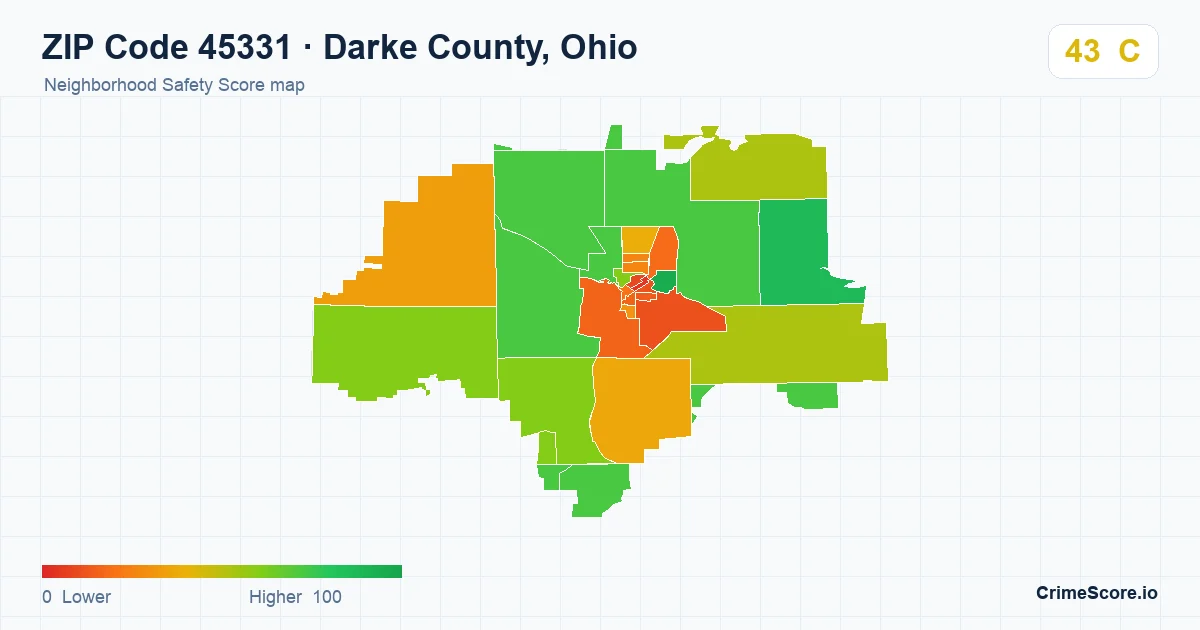 ZIP Code 45331 in Darke County, Ohio neighborhood Safety Score map