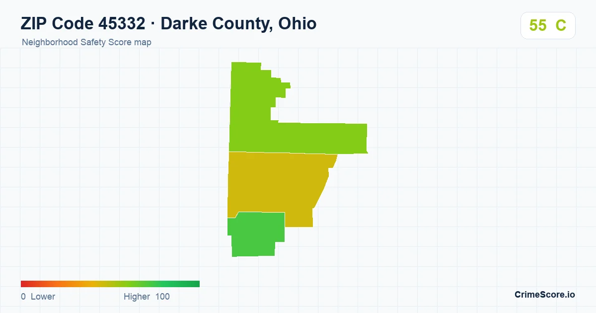 ZIP Code 45332 in Darke County, Ohio neighborhood Safety Score map
