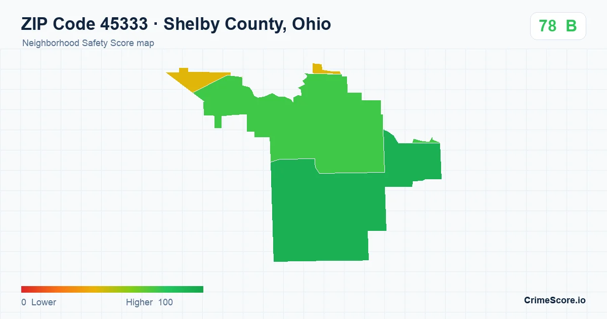 ZIP Code 45333 in Shelby County, Ohio neighborhood Safety Score map